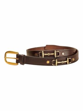 Women's Brown Leather Belt with Gold-Tone Horsebit Accents